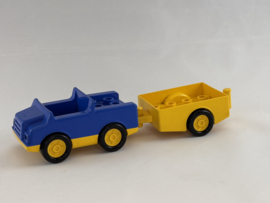 Auto met aanhanger blauw geel Duplo