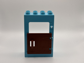 Kozijn azuurblauw met  staldeur bruin Duplo