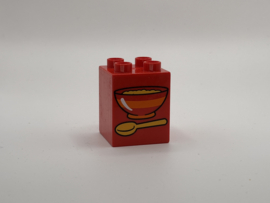 Kom met lepel op blok hoog rood Duplo