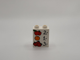 2 nops blok hoog wit prijslijst appel, sinaasappel, aardbeien Duplo