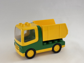 Vrachtwagen geel groen met kiepbak Duplo