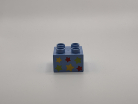 Sterren circus op blok medium blauw Duplo