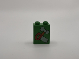 2 nops blok hoog groen zaag  en hamer Duplo