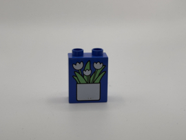 2 nops blok hoog blauw vaas met bloemen Duplo
