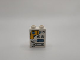 2 nops blok hoog wit boor gereedschap Duplo