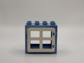 Kozijn medium blauw met ongelijke ramen / deur wit 2x4 Duplo
