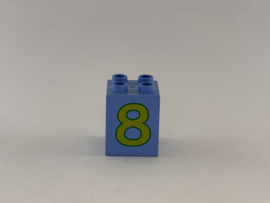 Blok 4 nops hoog mediumblauw getal 8 Duplo