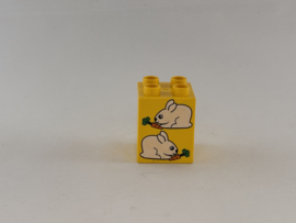 Blok 4 nops hoog geel 2 konijnen Duplo
