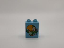 2 nops blok hoog azuurblauw met papegaai Duplo