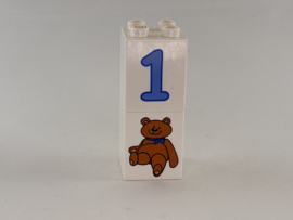 Blok 4 nops hoog wit 1 en beer Duplo