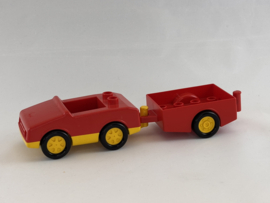 Auto met aanhanger rood geel Duplo