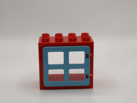 Kozijn rood  met raam / deur azuurblauw 2x4 Duplo
