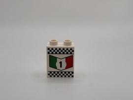 2 nops blok hoog wit vlag (Cars)Duplo