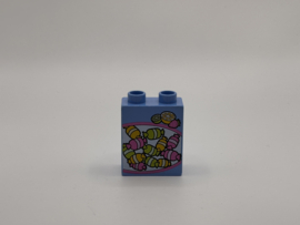 2 nops blok hoog medium blauw met snoepjes Duplo