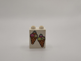 2 nops blok hoog wit twee ijshoorntjes Duplo