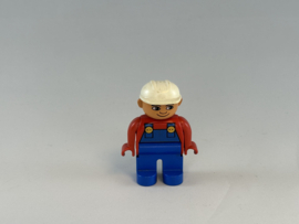 Bouwvakker blauw overal, rode trui en witte helm Duplo