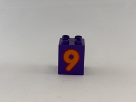Blok 4 nops hoog paars getal 9 Duplo