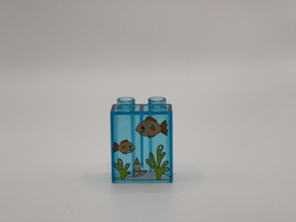 2 nops blok hoog doorzichtig blauw aquarium met vissen Duplo