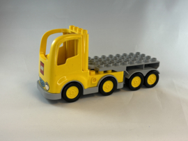 Vrachtwagen met aanhanger / trailer geel en grijs Duplo