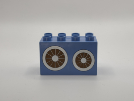 Wielen op blok hoog medium blauw Duplo