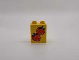 2 nops blok hoog geel aardbei Duplo