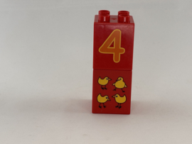 Blok 4 nops hoog rood 4 en kuikens Duplo