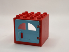 Kozijn rood met deur / raam azuurblauw 4x4 Duplo