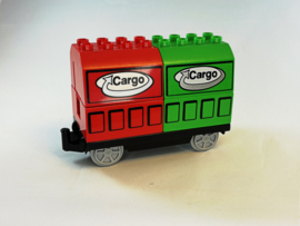 Containerwagon Cargo rood en groen Duplo