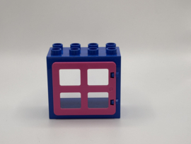 Kozijn blauw  met raam / deur donker roze 2x4 Duplo