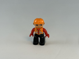 Bouwvakker Oranje helm, rood shirt, zwarte broek Duplo