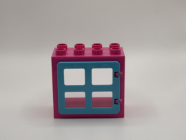 Kozijn donkerroze met raam / deur azuurblauw 2x4 Duplo