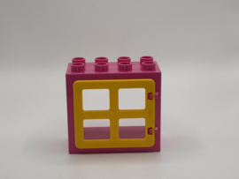 Kozijn donkerroze met raam / deur geel 2x4 Duplo