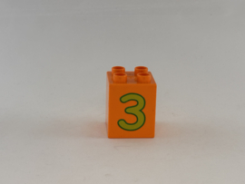 Blok 4 nops hoog oranje getal 3 Duplo