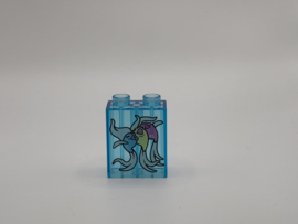 2 nops blok hoog doorzichtig blauw met 3 vissen Duplo