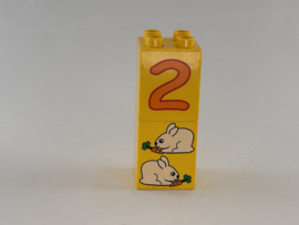 Blok 4 nops hoog geel 2 en konijnen Duplo