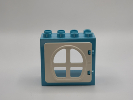 Kozijn azuurblauw met ovale raam / deur wit 2x4 Duplo