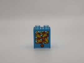 2 nops blok hoog doorzichtig blauw met kattenvoer Duplo