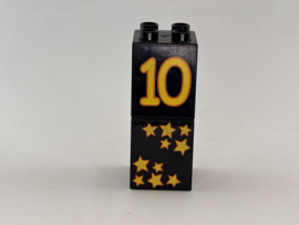 Blok 4 nops hoog zwart 10 en sterren Duplo