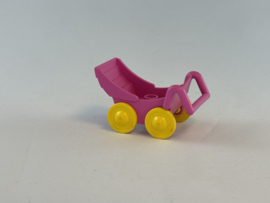 Kinderwagen/ buggy roze met gele wielen Duplo