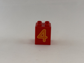 Blok 4 nops hoog rood getal 4 Duplo