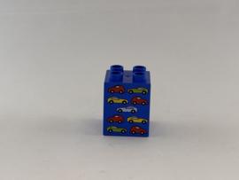 Blok 4 nops hoog blauw met 9 auto’s Duplo