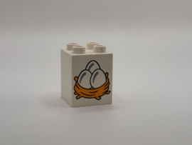Eieren in nest op blok hoog wit Duplo