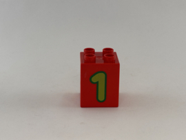 Blok 4 nops hoog rood getal 1 Duplo