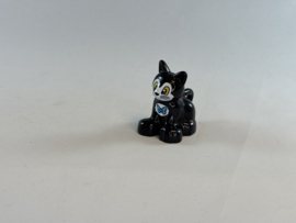 Poes / kat zwart met blauwe strik zittend Duplo