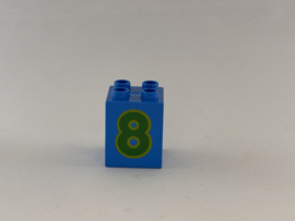 Blok 4 nops hoog azuurblauw getal 8 Duplo