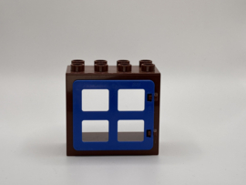 Kozijn donkerbruin met raam / deur blauw 2x4 Duplo