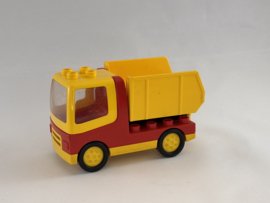 Vrachtwagen geel rood met kiepbak Duplo