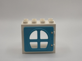 Kozijn wit met ovale raam / deur azuurblauw 2x4 Duplo