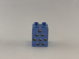 Blok 4 nops hoog mediumblauw met 8 bijen Duplo