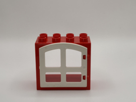 Kozijn rood  met boog raam / deur wit 2x4 Duplo